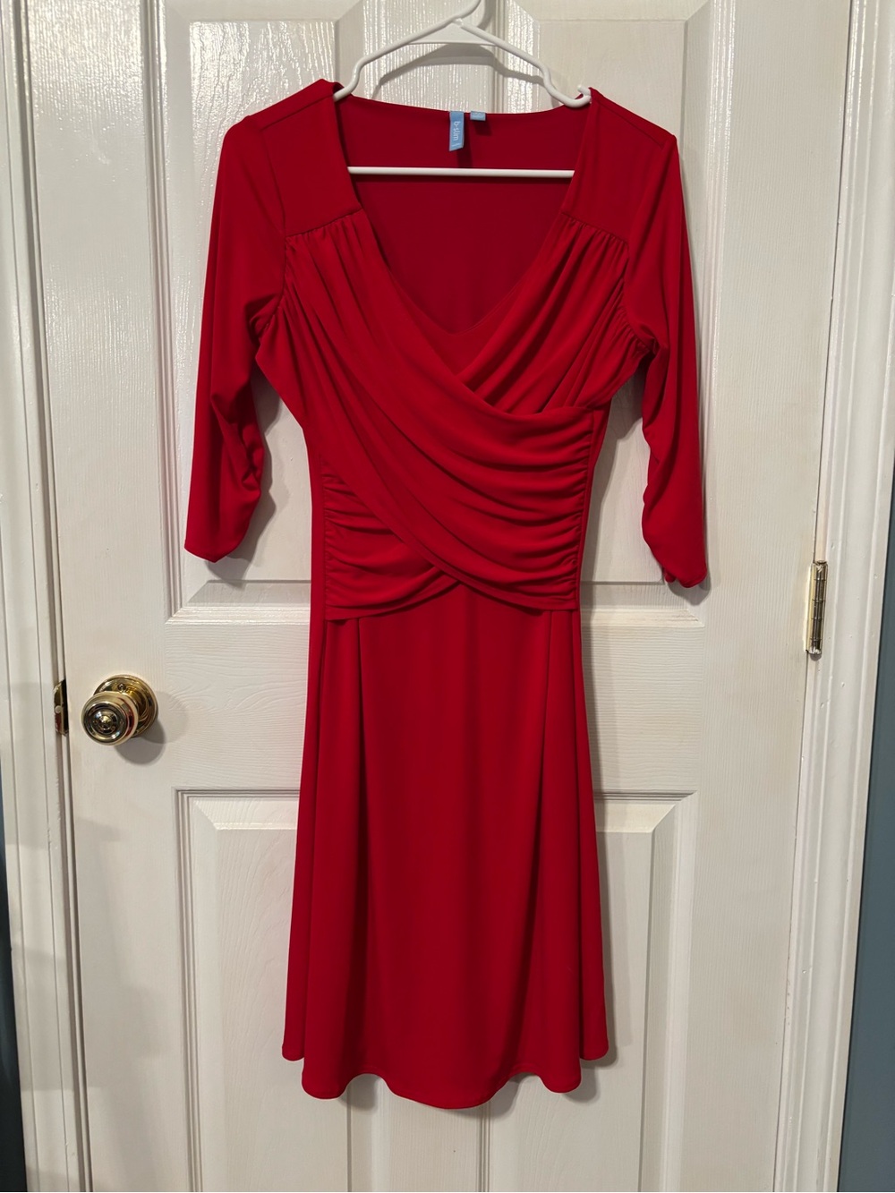 Women’s Red Ruched Surplice Midi Dress